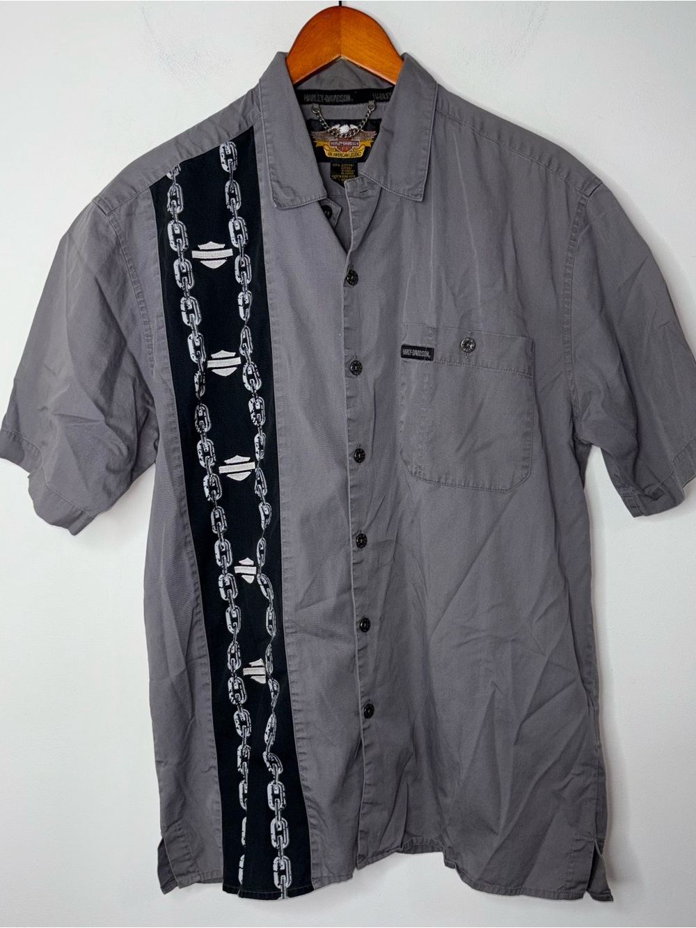Harley Davidson Men's M Button Shirt Chain Links Work Biker Motorcycle Gray